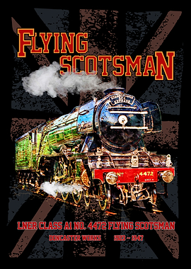 Flying Scotsman Steam Train English Locomotive with Union Jack Flag