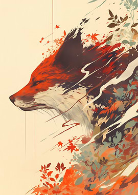 Red Fox in Autumn Leaves