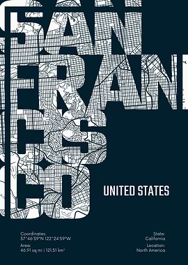 San Francisco City Map Typography