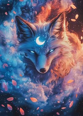 Mystical Fox with Crescent Moon
