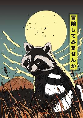 Raccoon Under the Moon