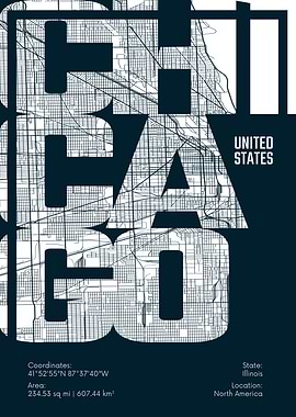 Chicago City Map Typography