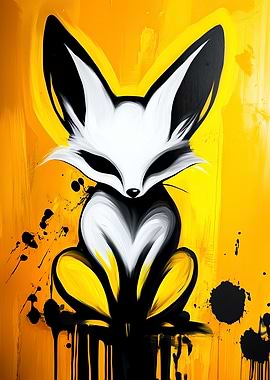 White Fox on Yellow Background