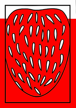 Bold Strawberry Pop Art Poster - Modern Red & White Aesthetic