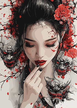 Geisha with Oni Masks