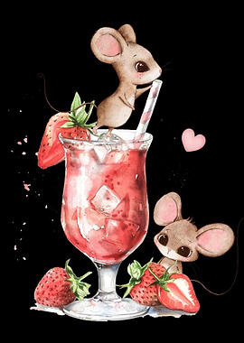 Cute Mice & Strawberry Mocktail