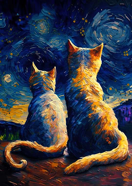 Cats Under Starry Night