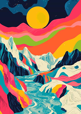 Mountain Aurora Abstract Art