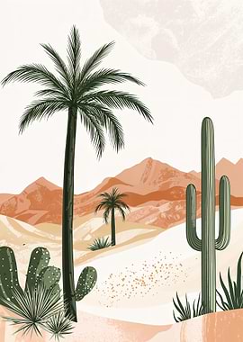 Desert Landscape with Palm Trees