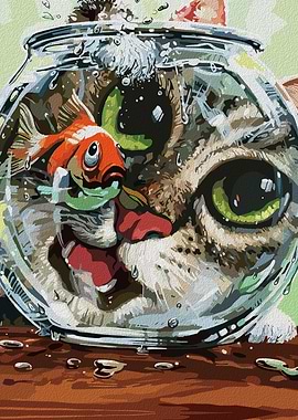 Curious Cat & Cautious Goldfish