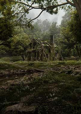 Abandoned Cabin in Forest