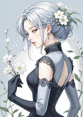 Silver-Haired Beauty in Gothic Lace