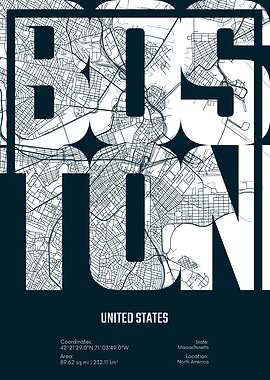 Boston City Map Typography
