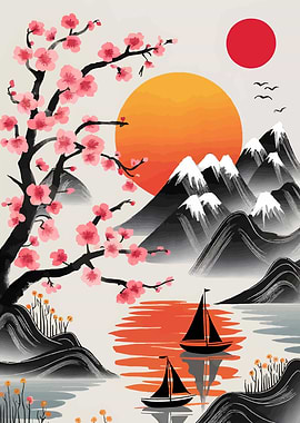 Japanese Sunset Landscape