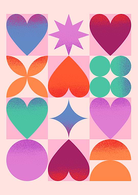 Romantic Geometric Heart Pattern Poster
