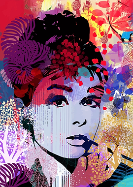 Audrey Hepburn Floral Portrait