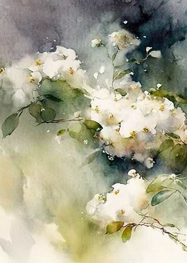 Watercolor White Flowers