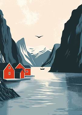 Red Houses by the Fjord