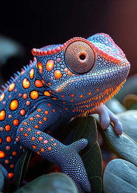 Blue Chameleon Close-Up