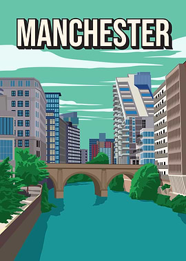 Manchester Skyline Cityscape Travel Art