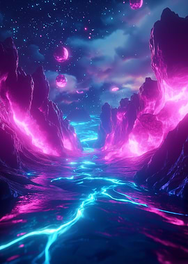 Neon River Landscape
