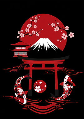 Japanese Mountain & Koi Fish