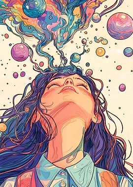 Dreamy Girl with Colorful Bubbles