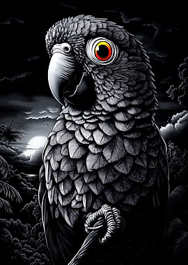 Gray Parrot Night Portrait