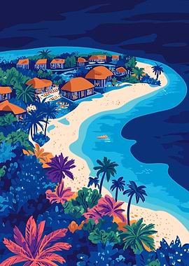 Tropical Maldives Islands Minimalist Art