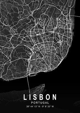 Lisbon Dark City Map