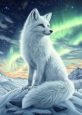 Arctic Fox Under Aurora Borealis