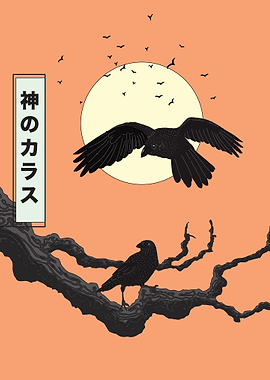 Crow and Moon Japanese Art