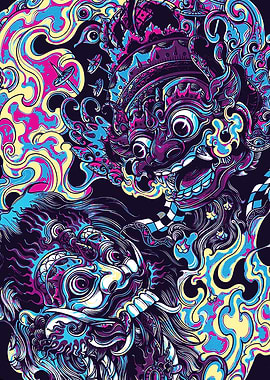 Balinese Mask retro Art