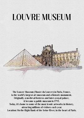 Louvre Museum Watercolor Illustration