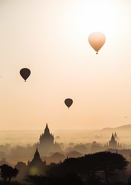 Hot Air Balloons Over Temples in Myanmar