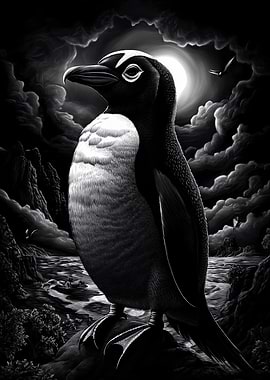 Penguin Under Moonlight