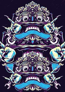 Barong Mask Illustration retro art