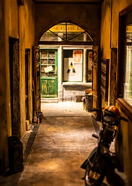 Vintage Alleyway with Motorcycle