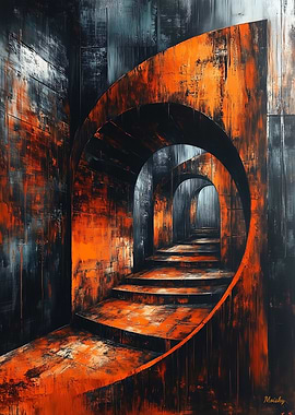 Endless Spiral – Surreal Dystopian Staircase, Dark Abstract Art