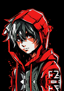 Anime Boy in Red Hoodie