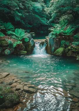 Tranquil Waterfall in Lush Forest