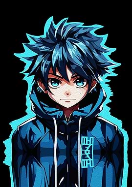 Anime Boy in Blue Hoodie