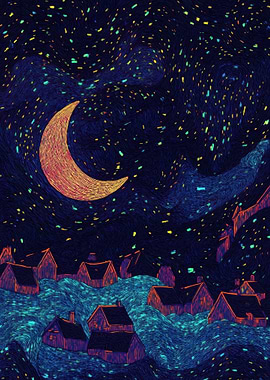 Night Sky Village, Half Moon Village Starry Night