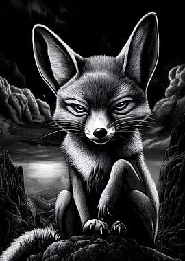 Fennec Fox in a Dark Landscape