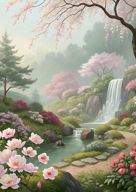 Serene Waterfall Zen Garden