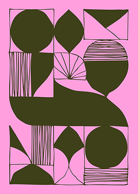 Abstract Geometric Art in Pink and Green