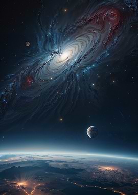 Spiral Galaxy and Planet