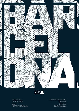 Barcelona Map Typography