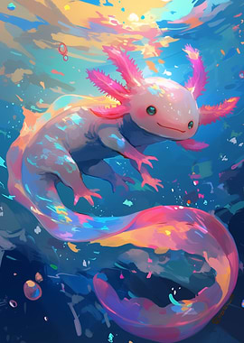 Cute Axolotl Underwater - Pink Axolotl