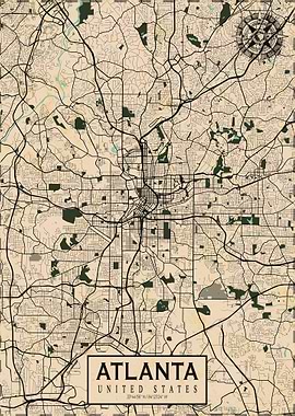Atlanta City Map USA Vintage
